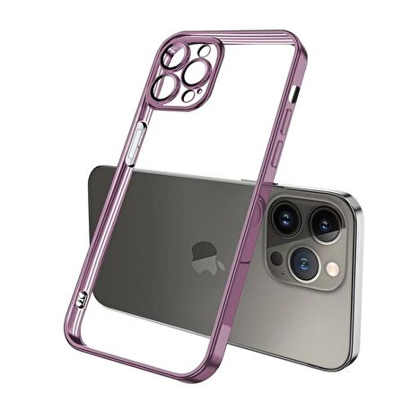 ALLY Fashion Series iPhone 13 Pro 6.1inç Kılıf Renkli Kenar Lazer Çerçeveli Silikon Kılıf ROSE GOLD