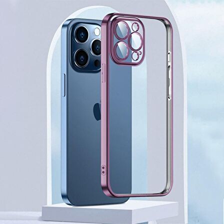 ALLY Fashion Series iPhone 13 Pro 6.1inç Kılıf Renkli Kenar Lazer Çerçeveli Silikon Kılıf ROSE GOLD