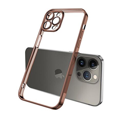 ALLY Fashion Series iPhone 13 Pro 6.1inç Kılıf Renkli Kenar Lazer Çerçeveli Silikon Kılıf GOLD