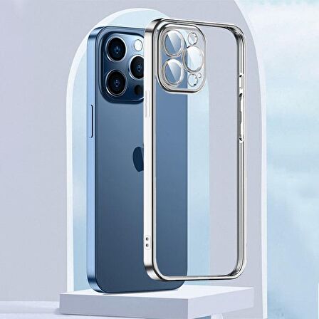 ALLY Fashion Series iPhone 13 Pro 6.1inç Kılıf Renkli Kenar Lazer Çerçeveli Silikon Kılıf GÜMÜŞ
