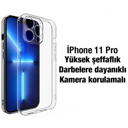 Ally iPhone 11 Pro 5.8inç Kılıf Kamera Korumalı Ultra İnce Şeffaf Silikon Kılıf