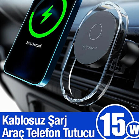 Ally 15W Klima Araç Havalandırma Bölmesi Manyetik Şeffaf Kablosuz Araç Şarj Telefon Tutucu