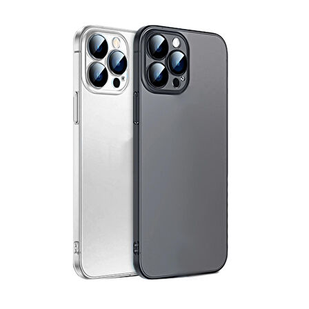 iPhone 13 Pro Max 6.7inch Frosted Glass Şeffaf Kamera Korumalı Kılıf