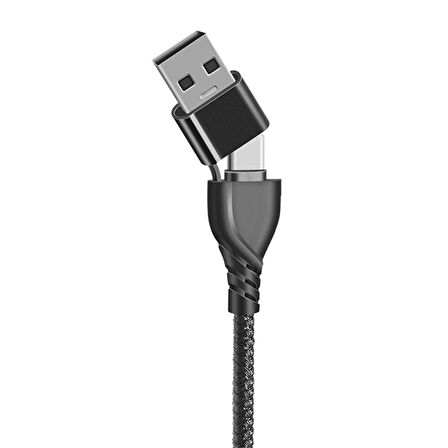 3in1 Type-C + USB To Lightning + Type-c + Micro Usb Şarj ve Data Kablosu (Siyah)