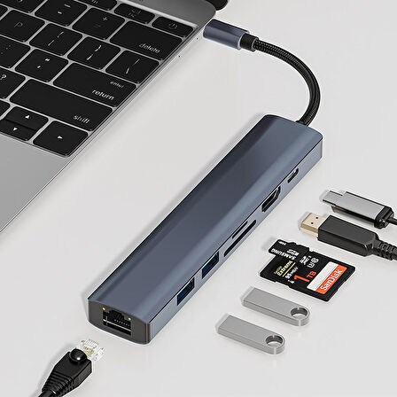 Universal BYL-2303 7 IN 1 Type-C To USB Dönüştürücü Çoğaltıcı Hub