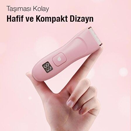 EZERE Saç sakal vücut tıraş makinesi Su Geçirmez Dijital Göstergeli Pembe