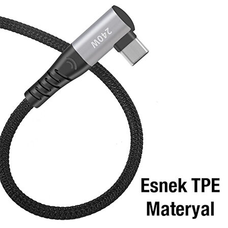 240W Type-C To Type-C Yatay Laptop-Telefon Hızlı Data ve Şarj Kablosu
