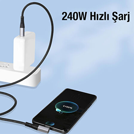 240W Type-C To Type-C Yatay Laptop-Telefon Hızlı Data ve Şarj Kablosu