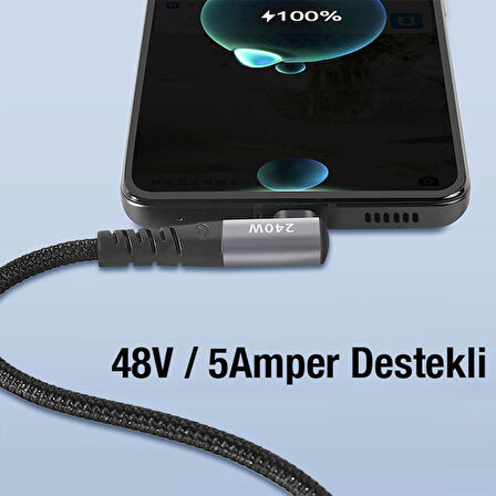 240W Type-C To Type-C Yatay Laptop-Telefon Hızlı Data ve Şarj Kablosu