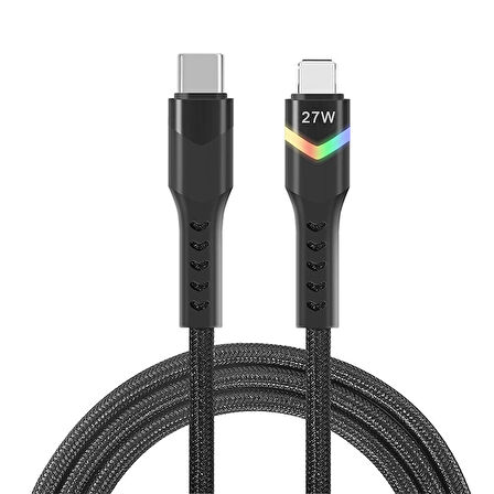 Led Işıklı 27W Type-C To iPhone Lightning Hızlı Şarj Kablosu 1m