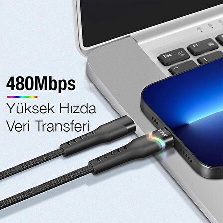 Led Işıklı 27W Type-C To iPhone Lightning Hızlı Şarj Kablosu 1m