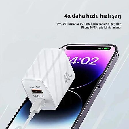 Coofbe Şarj Akım Korumalı QC3.0 PD Ultra Hızlı 40W Şarj Adaptörü Samsung Huawei İphone Şarj Başlık