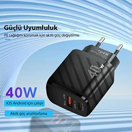 Coofbe Şarj Akım Korumalı QC3.0 PD Ultra Hızlı 40W Şarj Adaptörü Samsung Huawei İphone Şarj Başlık