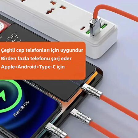 3 in 1 Usb to Type-C + Micro Usb + Lightning 120W Hızlı Şarj Kablosu