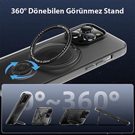 iPhone 15 Pro İçin Magsafe Uyumlu Standlı Manyetik Silikon Kılıf