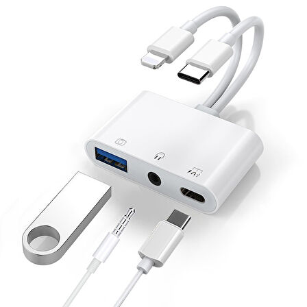 ALLY NK-109PRO Type-c/Lightning to USB-A 3.5mm Kulaklik ve Type-c Kamera Okuyucu Çevirici Adaptör