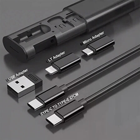 5in1 iPhone+ Type-C+ USB Seyahat için 60W Hızlı Şarj Kablo Seti (Siyah)