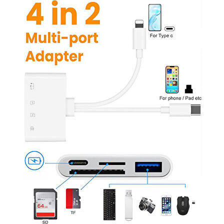 ALLY NK-104PRO Type-c/IPhone to Type-c + SD-TF Kart Çevirici Ve USB Kamera Okuyucu Adaptör