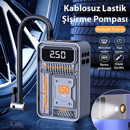 EZERE 150psi Tasinabilir Araba yüksek güçlü elektrikli kablosuz lastik hava pompasi