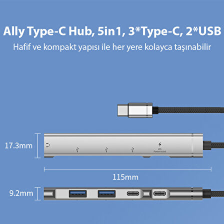 Ally HB01 5In1 Type C Dönüştürücü  Adaptör Hub Çoklayıcı