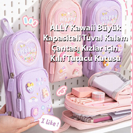 ALLY Kawaii büyük kapasiteli tuval kalem çantası kızlar için kılıf tutucu kutusu