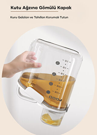 EZERE Nem Geçirmez Büyük Kapasiteli Pratik Ölçü Kaplı Baharat ve Tahıl Kavanozu 2800ml