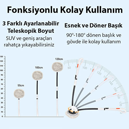 ALLY LS-443 Teleskopik Mikrofiber Araba Yıkama Fırçası  Uzun Saplı  Fırçası Oto Mopu