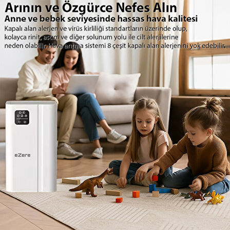 EZERE FullClean Pro Have Temizleme Cihazı 350 CADR, LED ekran, iyon ve sessiz çalışma ile toz, duman, poleni %99.9 filtreler. Temiz hava