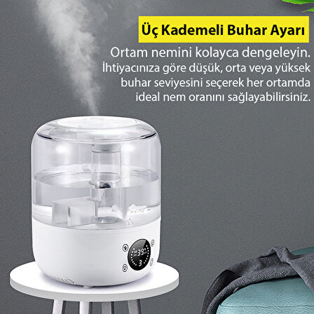Ezere TH-413 Akıllı Dijital Hava Nemlendirici | 3L Kapasite, Dokunmatik Panel, Uzaktan Kumanda, Sessiz Çalışma