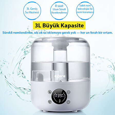 Ezere TH-413 Akıllı Dijital Hava Nemlendirici | 3L Kapasite, Dokunmatik Panel, Uzaktan Kumanda, Sessiz Çalışma
