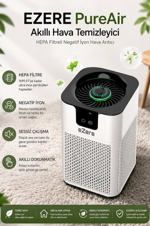 EZERE PureAir Akıllı Hava Temizleyici HEPA Filtreli Negatif İyon Hava Arıtıcı