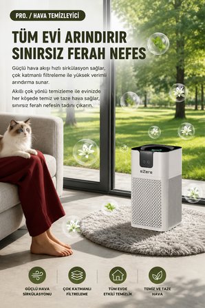 EZERE PureAir Akıllı Hava Temizleyici HEPA Filtreli Negatif İyon Hava Arıtıcı