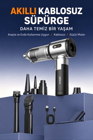 Ezere DuoForceVac 22000pa  Güçlü Portatif Taşınabilir Vakumlu Kablosuz Üflemeli Mini Araç Süpürgesi