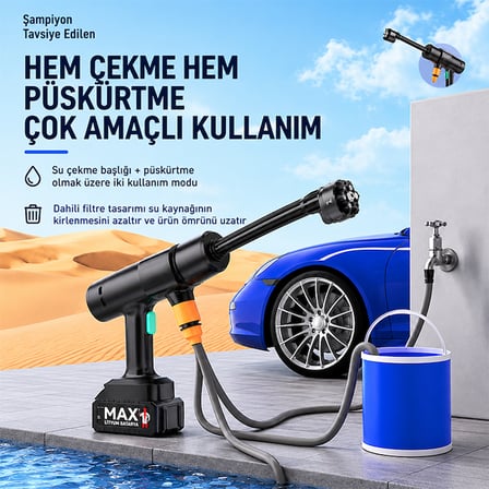 Ezere JetClean Pro 18000rpm  Şarjlı Yüksek Basınçlı Araç ve Bahçe Yıkama Temizleme Tabancası