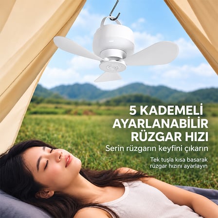 Ezere AeroSnap LED Kamp Tavan Fanı ve Taşınabilir Şarjlı Tavan Vantilatörü
