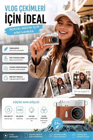 Ezere PixCam Vintage Taşınabilir Mini Dijital Kamera Selfie Video Vlog Kamerası Mini Anahtarlık