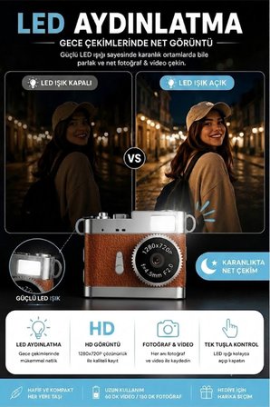 Ezere PixCam Vintage Taşınabilir Mini Dijital Kamera Selfie Video Vlog Kamerası Mini Anahtarlık