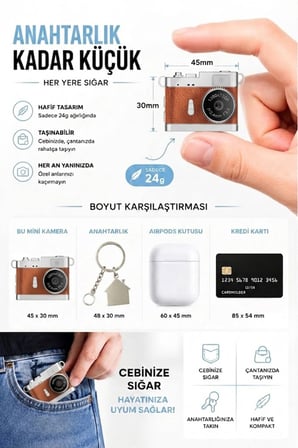 Ezere PixCam Vintage Taşınabilir Mini Dijital Kamera Selfie Video Vlog Kamerası Mini Anahtarlık