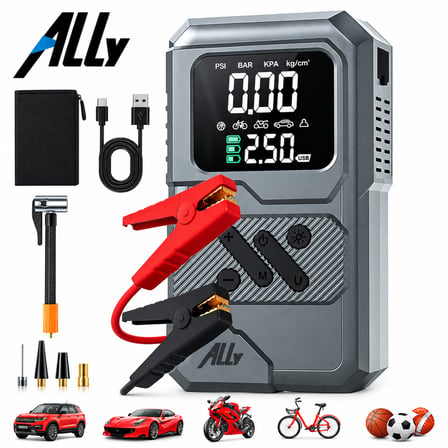 ALLY 4 in1 Jump Starter Lastik Sisirme Pompası Ve Powerbank Özellikli Starter Akü Takviye Seti