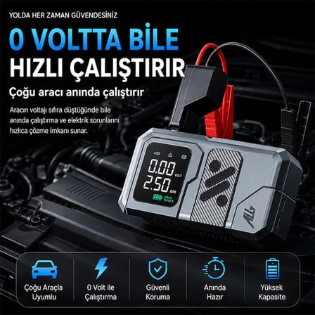 ALLY 4 in1 Jump Starter Lastik Sisirme Pompası Ve Powerbank Özellikli Starter Akü Takviye Seti