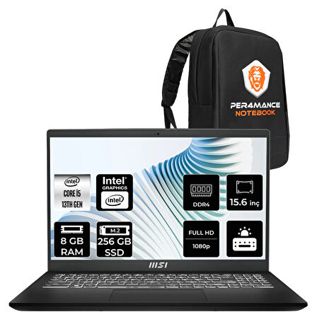 MSI Modern 15 H i5 13420H 8GB 256GB SSD 15.6" FHD FDOS Taşınabilir Bilgisayar & ÇANTA
