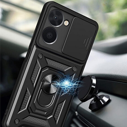 Gpack Realme 10 4G uyumlu Kılıf Pars Sürgülü Kamera Korumalı Yüzüklü Sert Silikon