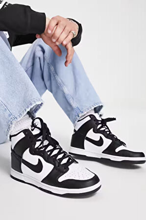 Nike Dunk Panda Hıgh Retro Erkek Siyah-Beyaz Deri Bilekli Spor Ayakkabı