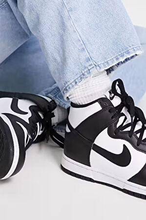 Nike Dunk Panda Hıgh Retro Erkek Siyah-Beyaz Deri Bilekli Spor Ayakkabı