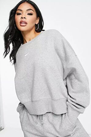 Nike Sportswear Essantial Collection Oversize Kesim Gri Kadın Sweatshrit