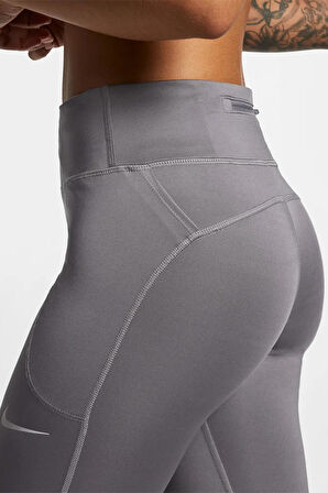 Nike Fast Mid-Rise Running Leggins File Panelli Normal Belli Sıkılaştırıcı Gri Kadın SporTaytı 