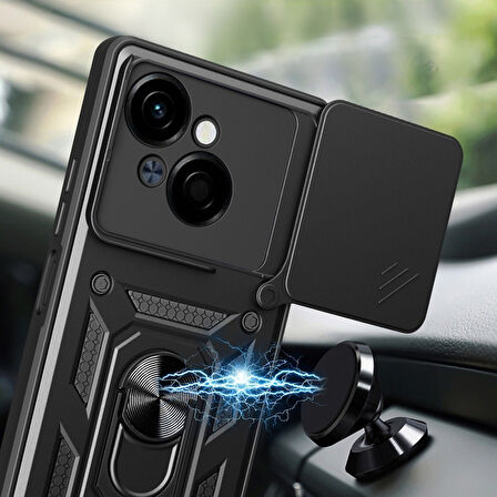 Gpack Tecno Spark Go 1 uyumlu Kılıf Pars Sürgülü Kamera Korumalı Yüzüklü Sert Silikon