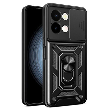 Gpack Vivo Y28 uyumlu Kılıf Pars Sürgülü Kamera Korumalı Yüzüklü Sert Silikon