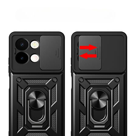 Gpack Vivo Y28 uyumlu Kılıf Pars Sürgülü Kamera Korumalı Yüzüklü Sert Silikon