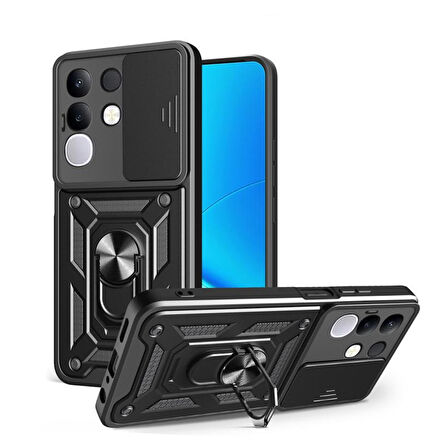 Gpack Vivo Y29 uyumlu Kılıf Pars Sürgülü Kamera Korumalı Yüzüklü Sert Silikon